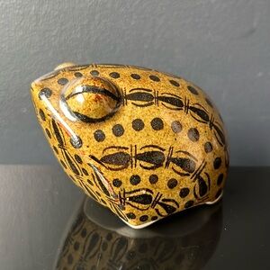 Ceramic Frog Tonala Mexico Pottery Hand Painted Cute Stylized Toad Figurine
